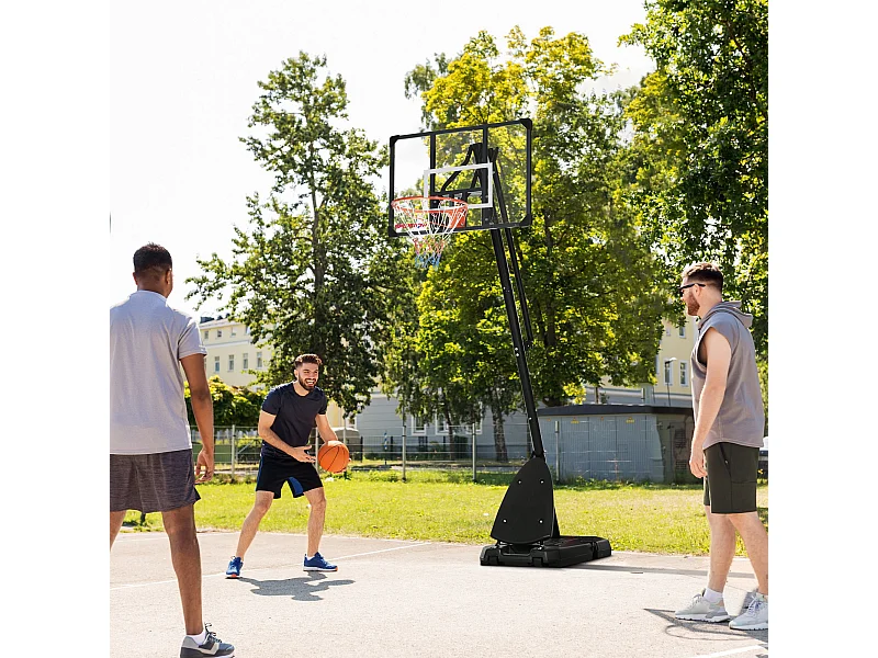 Panier de basket-ball sur pied avec base de lestage sur roulettes hauteur réglable 2,93-3,5 m acier PC noir