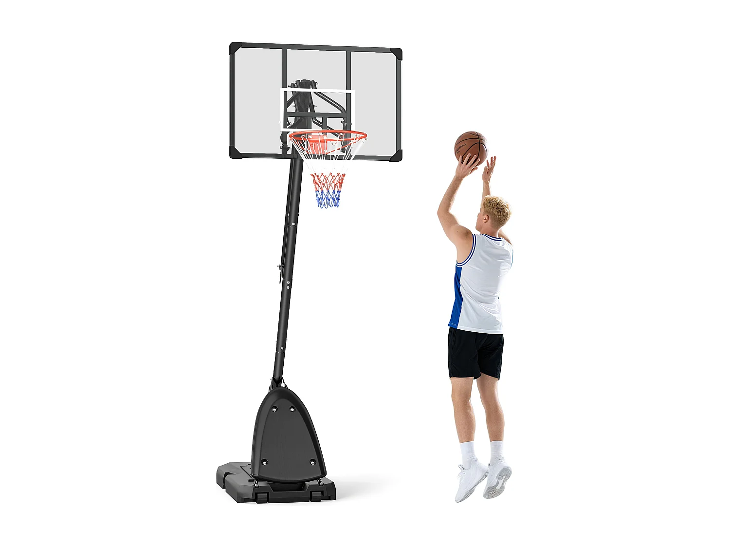 Panier de basket-ball sur pied avec base de lestage sur roulettes hauteur réglable 2,93-3,5 m acier PC noir