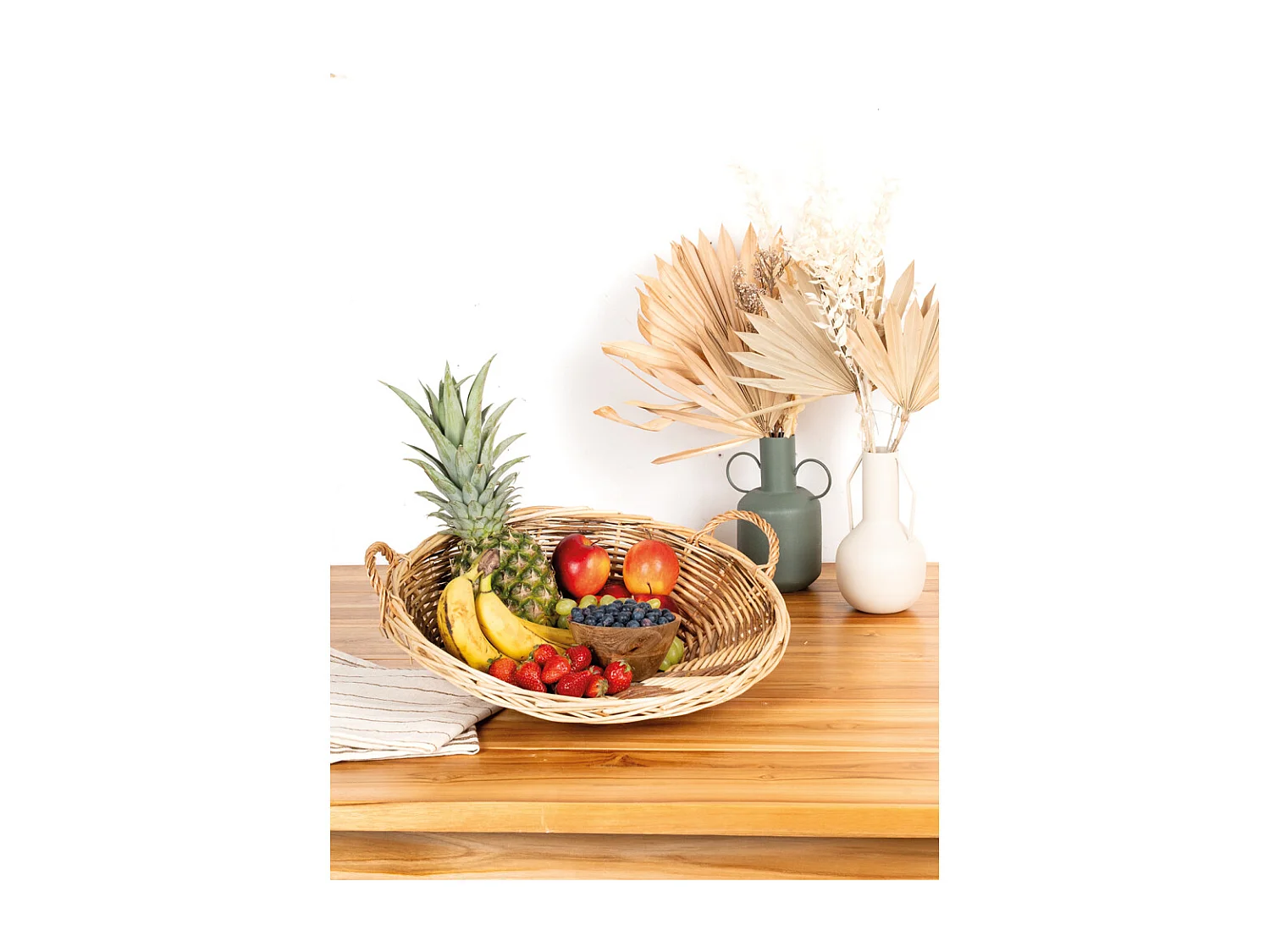 Grande corbeille originale - Van en osier brut et blanc