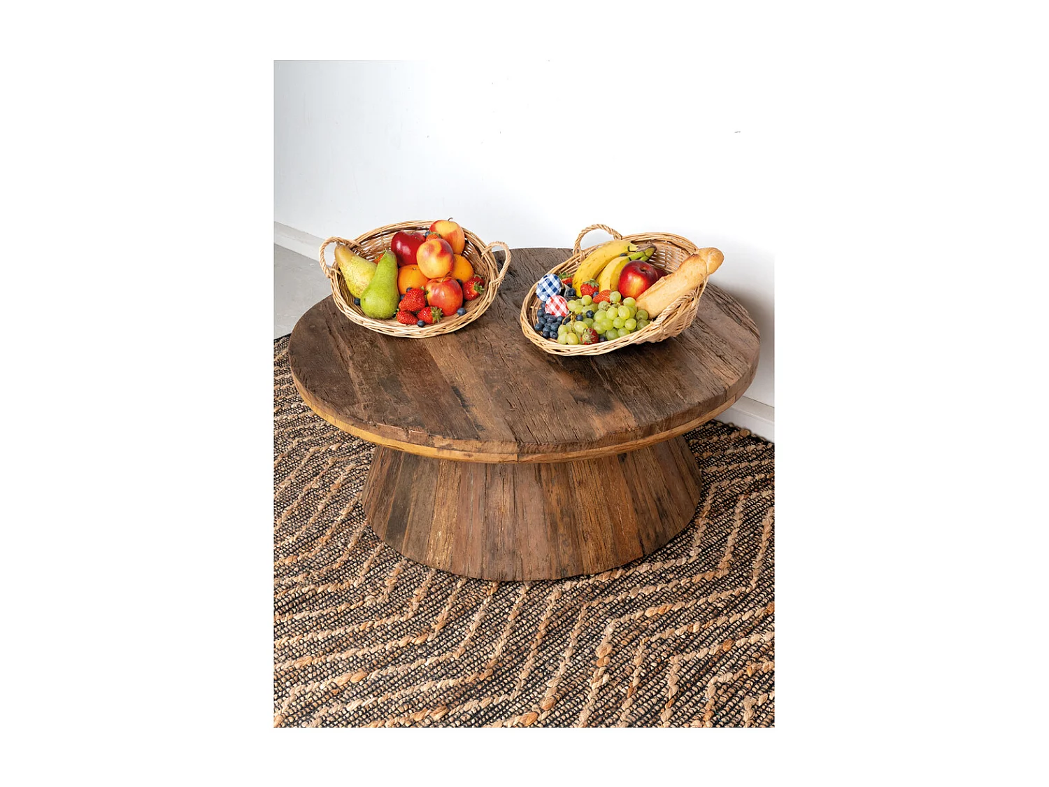 Grande corbeille - Van en osier brut et blanc