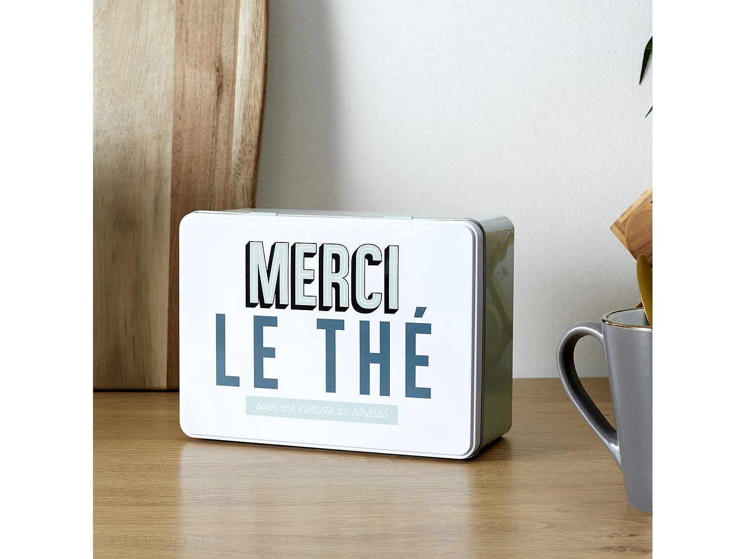 Boite à thé en tinplate "Merci le thé" collection TEA TIME vert