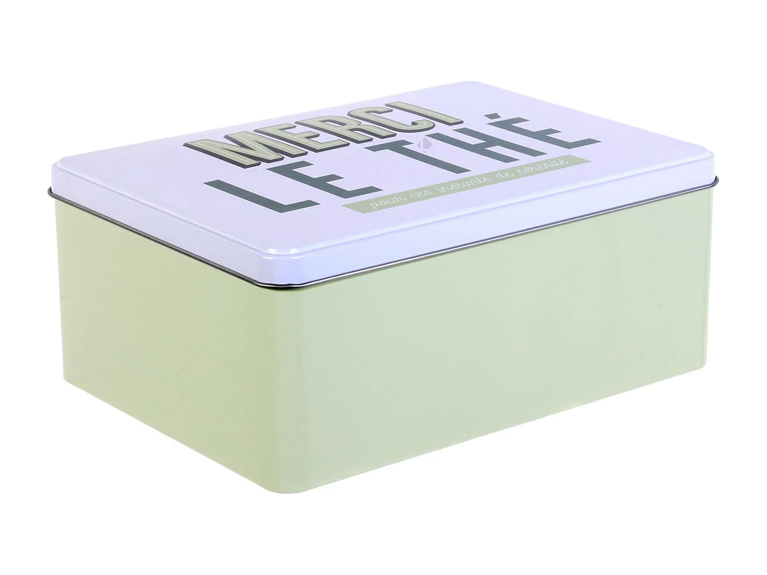 Boite à thé en tinplate "Merci le thé" collection TEA TIME vert