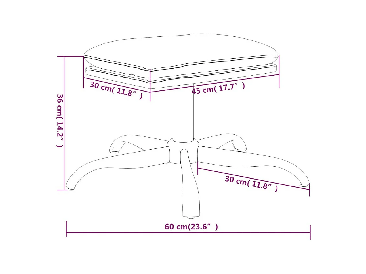 Voetenbank 60x60x36 cm stof lichtgrijs