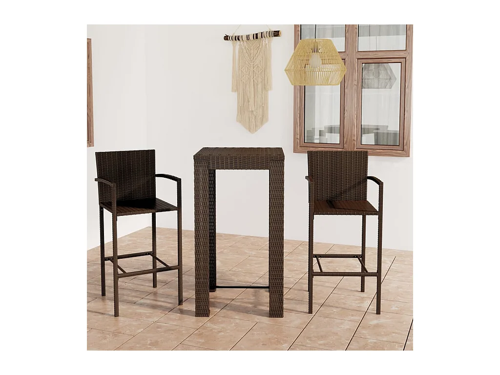 Ensemble de bar d'extérieur 3 pcs accoudoirs résine tressée