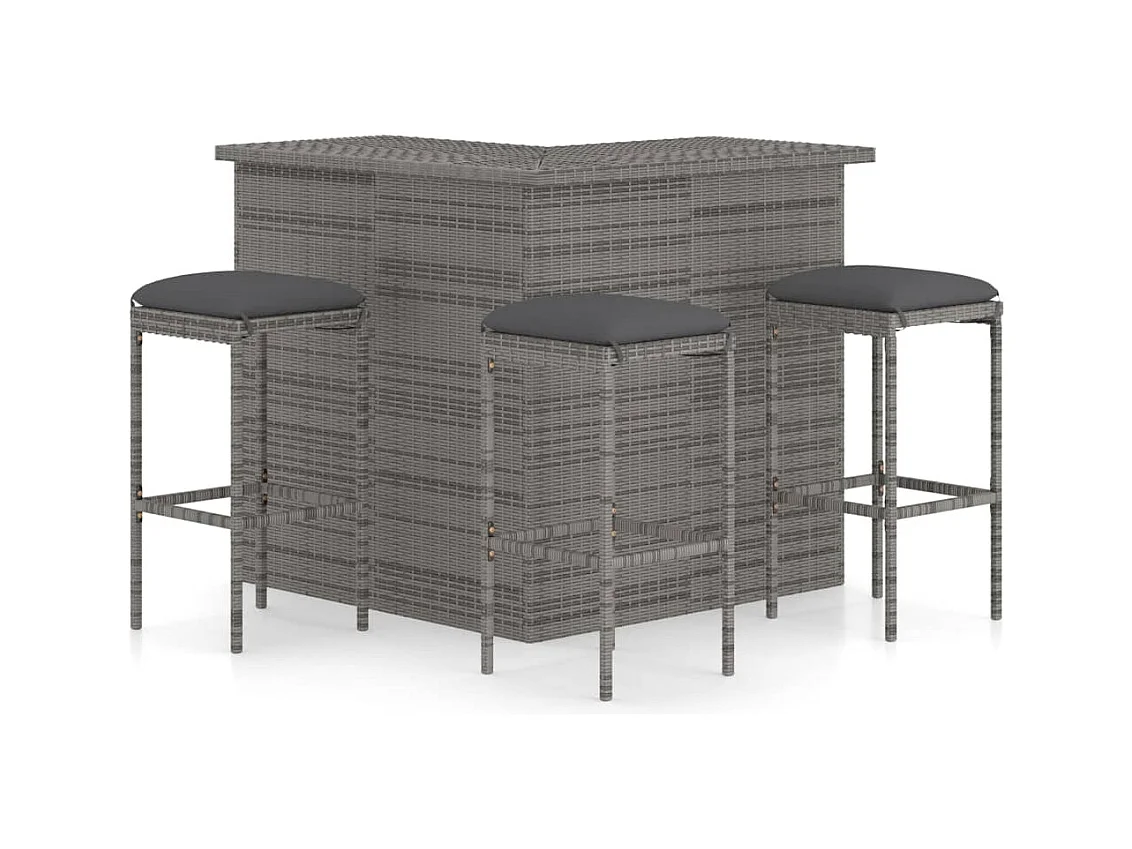 Ensemble de bar de jardin 4 pcs et coussins Résine tressée Gris