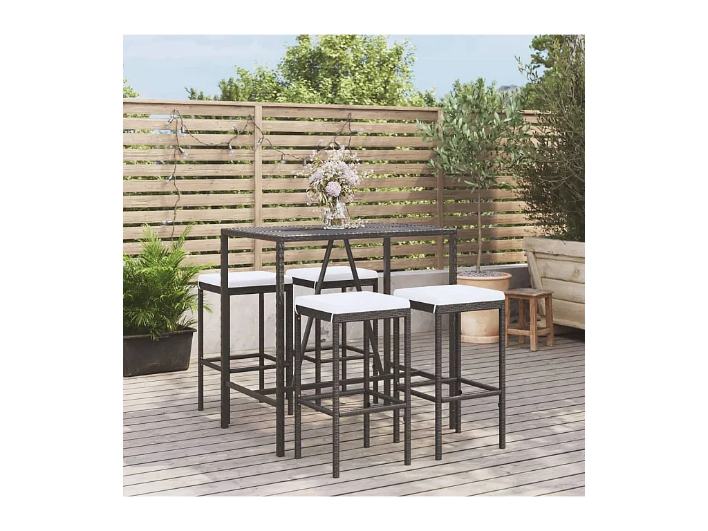 Ensemble de bar de jardin 5 pcs avec coussins noir poly rotin