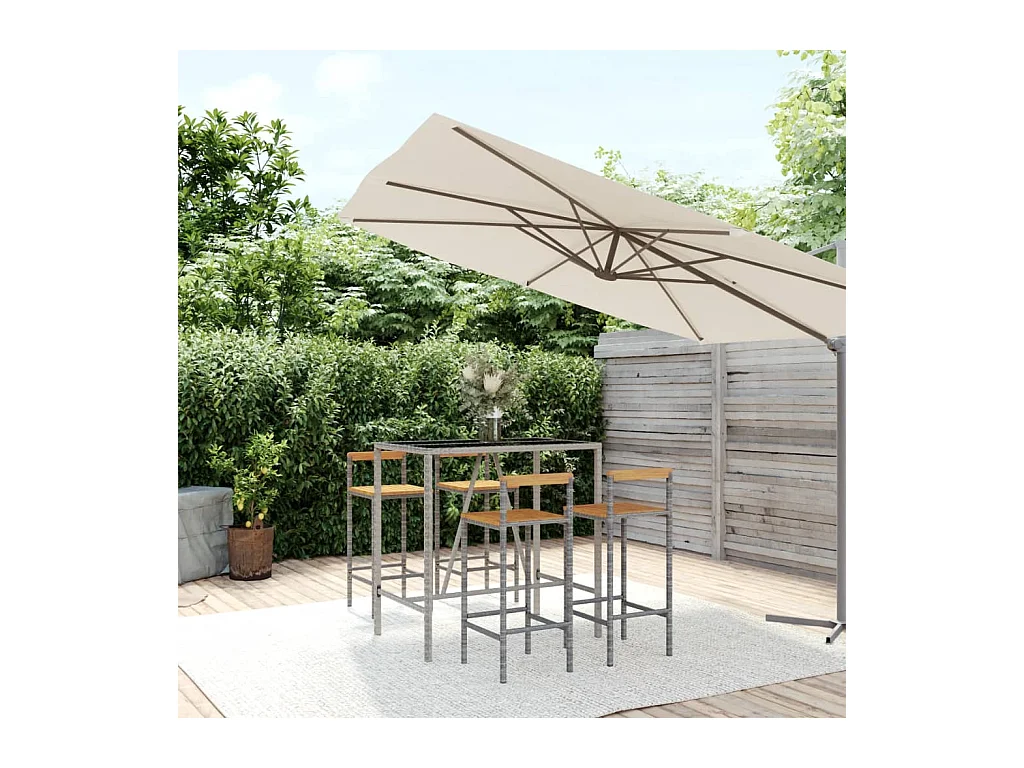 5-delige Tuinbarset poly rattan en massief acaciahout grijs