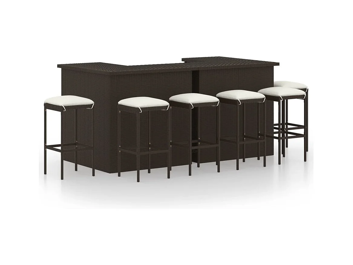 Ensemble de bar de jardin 8 pcs coussins Résine tressée Marron