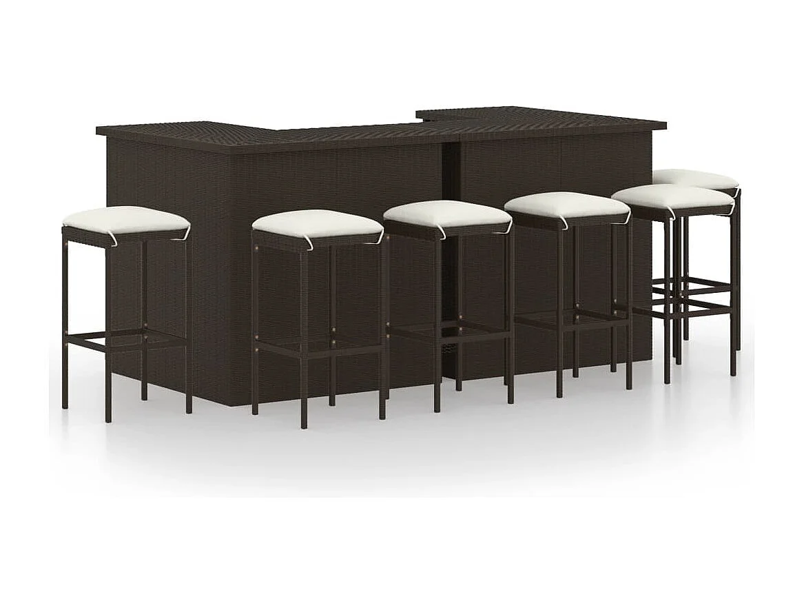 Ensemble de bar de jardin 8 pcs coussins Résine tressée Marron