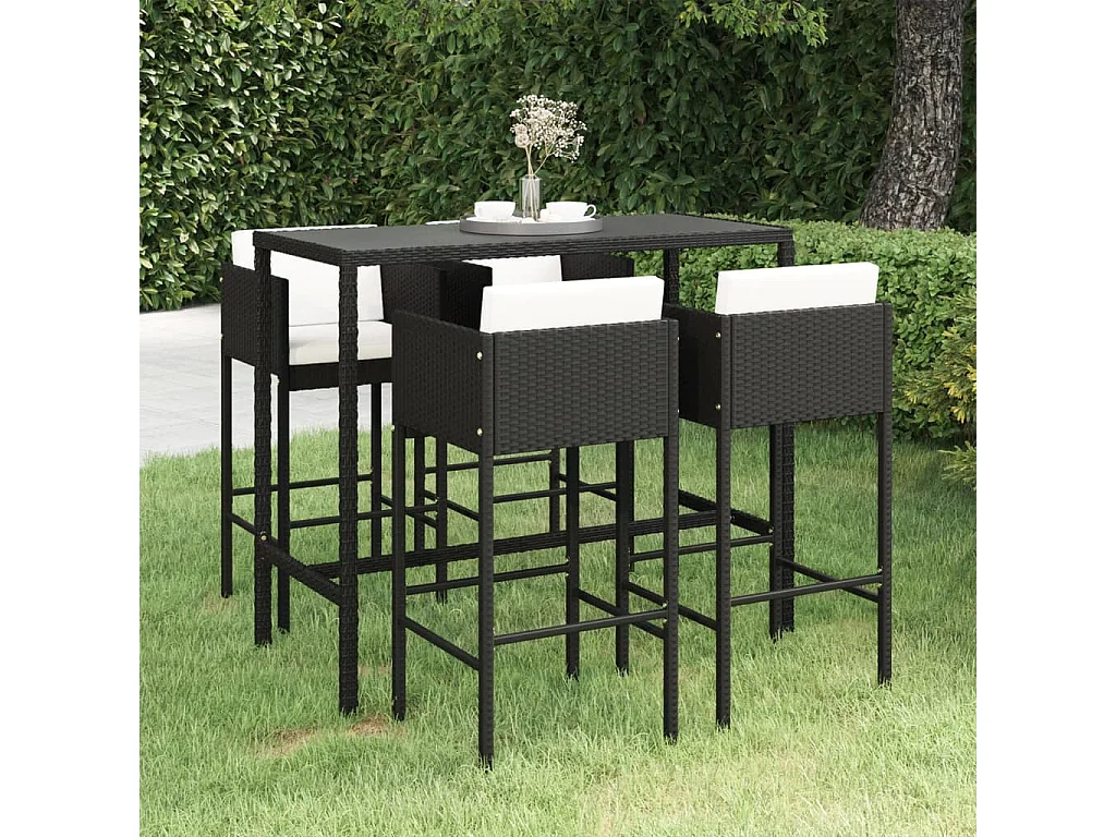 Set Bar da Giardino 5 pz con Cuscini in Polyrattan Nero