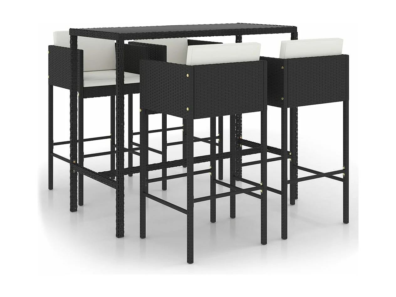 Set Bar da Giardino 5 pz con Cuscini in Polyrattan Nero