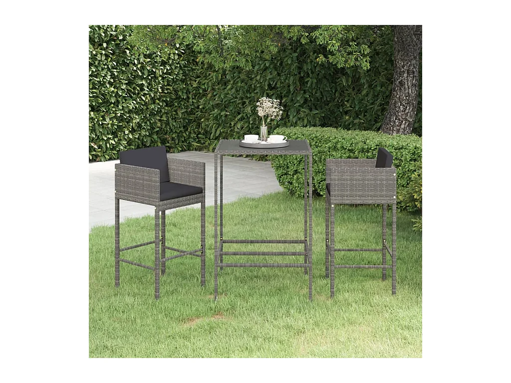 3-delige Tuinbarset met kussens poly rattan grijs