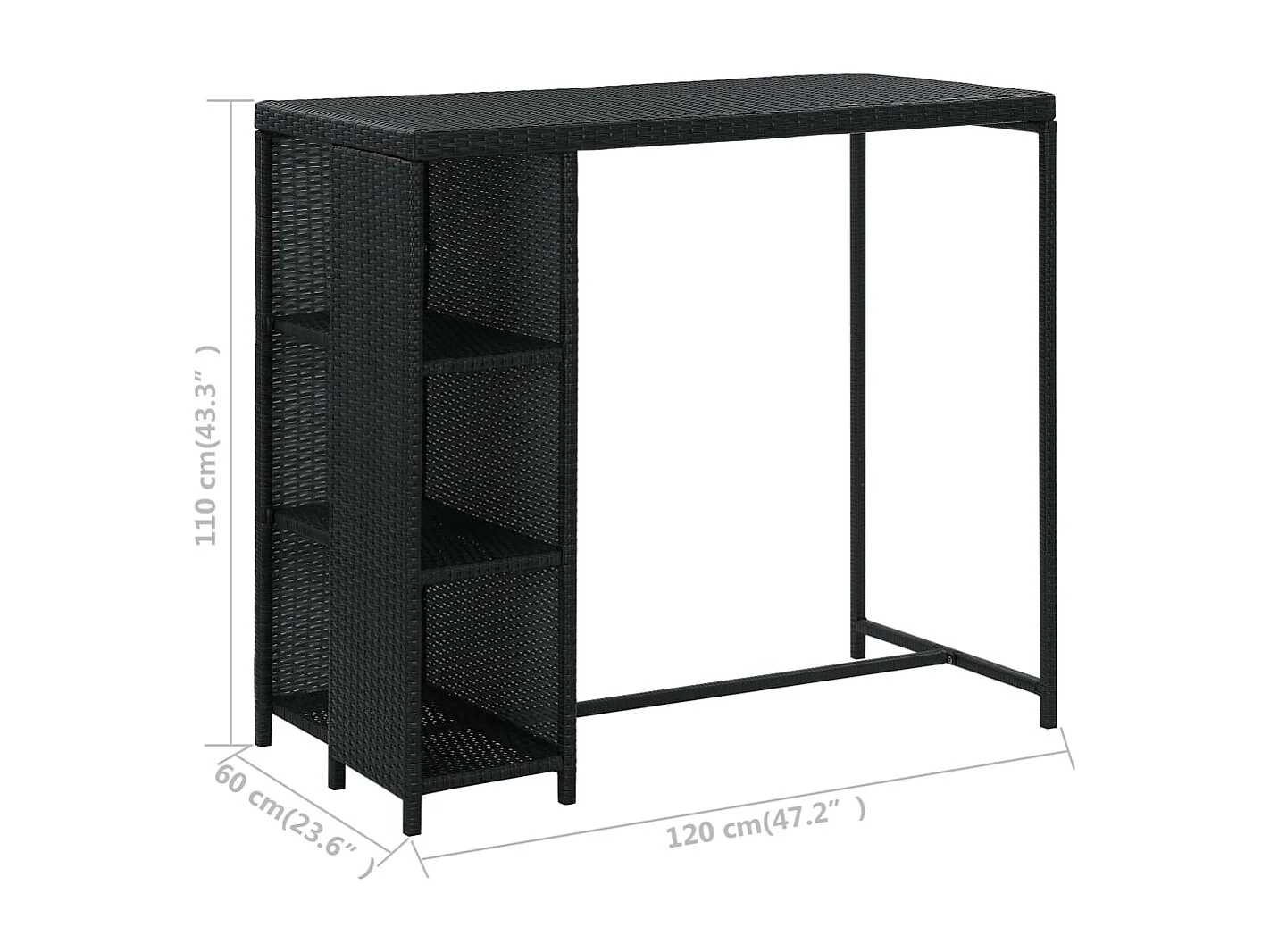 Set da Bar da Giardino 5 pz con Cuscini in Polyrattan Nero