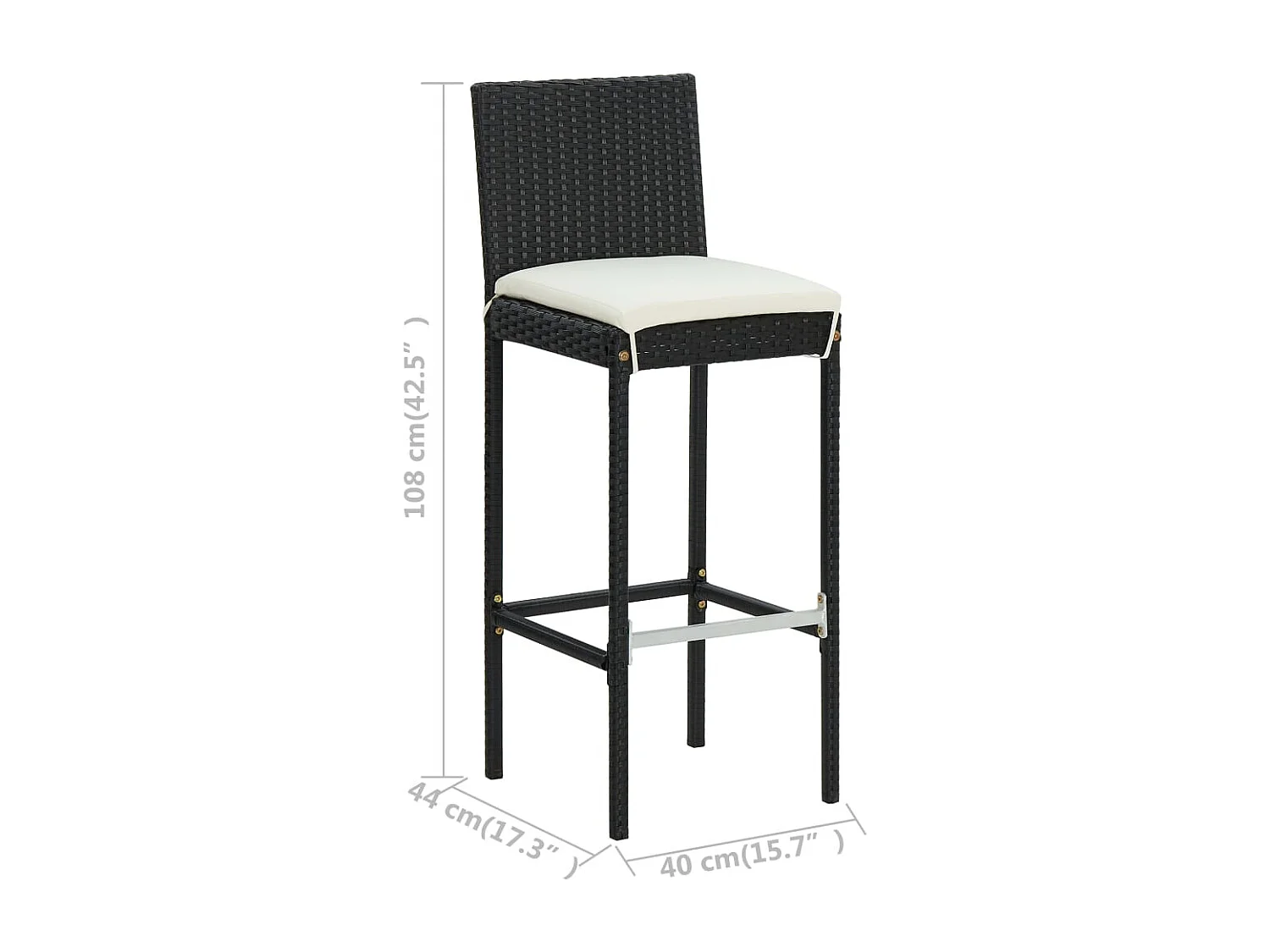Set da Bar da Giardino 5 pz con Cuscini in Polyrattan Nero