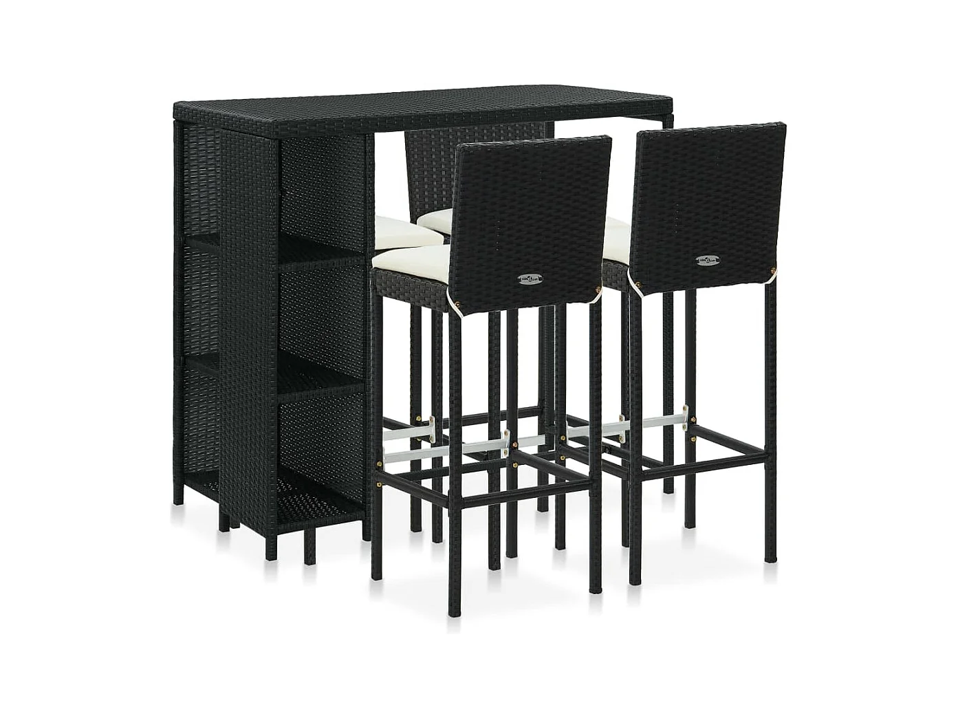 Ensemble de bar de jardin 5 pcs et coussins Résine tressée Noir