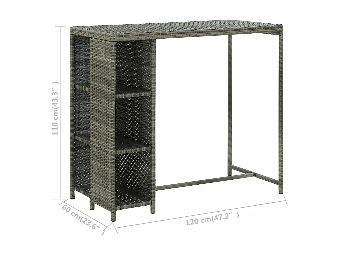 Set de bar para jardín 5 piezas y cojines ratán sintético gris