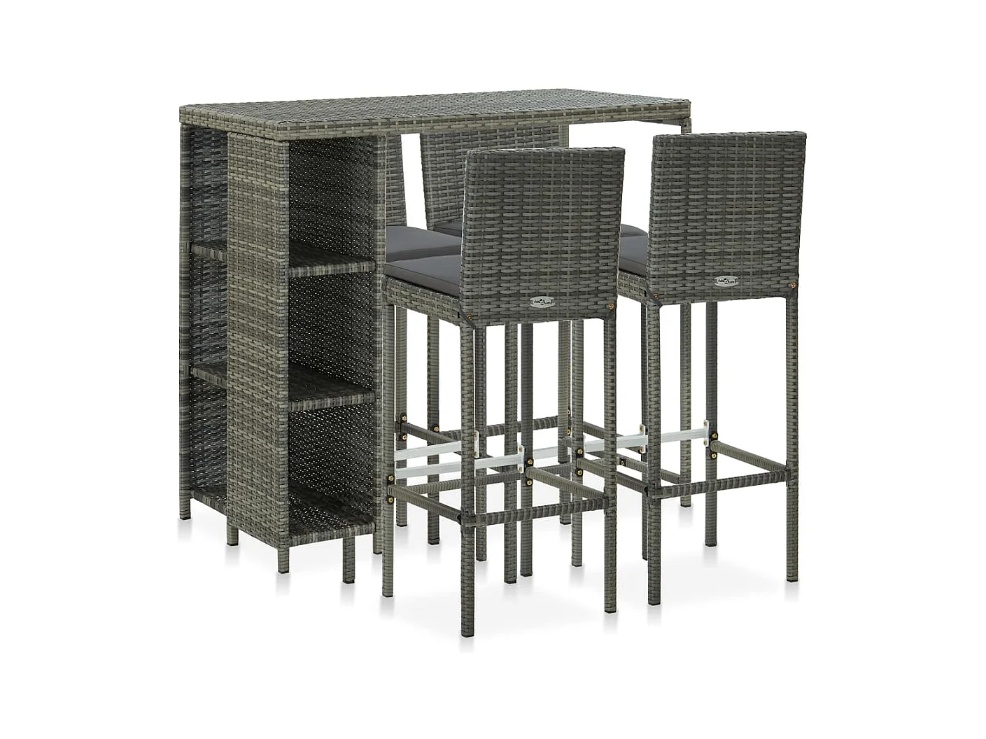 5-delige Tuinbarset met kussens poly rattan grijs
