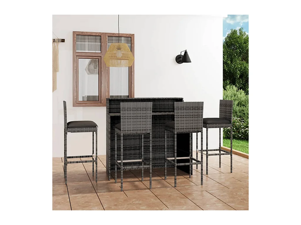 Ensemble de bar de jardin avec coussins 5 pcs Gris