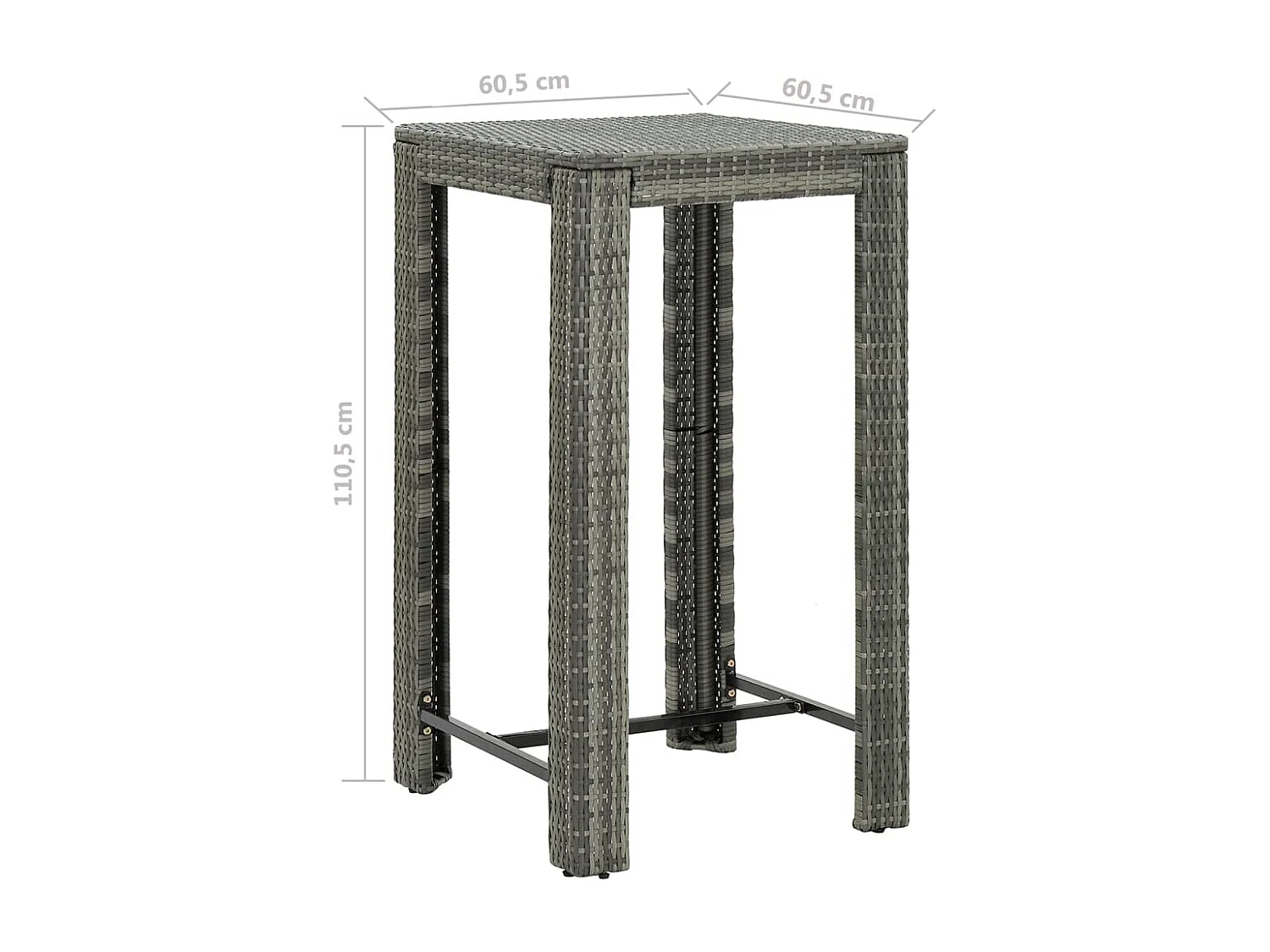 3-tlg. Gartenbar-Set mit Kissen Poly Rattan Grau