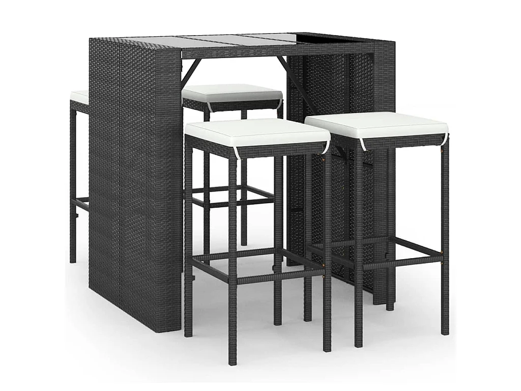 Set Bar da Giardino 5 pz con Cuscini in Polyrattan Nero