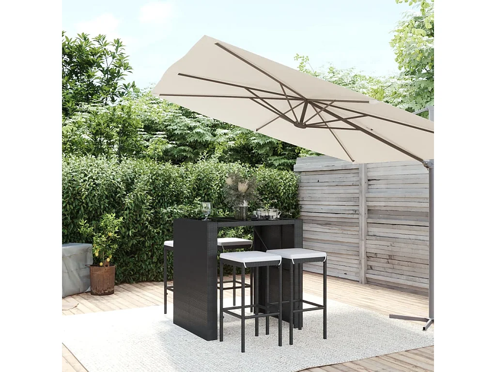 Set Bar da Giardino 5 pz con Cuscini in Polyrattan Nero