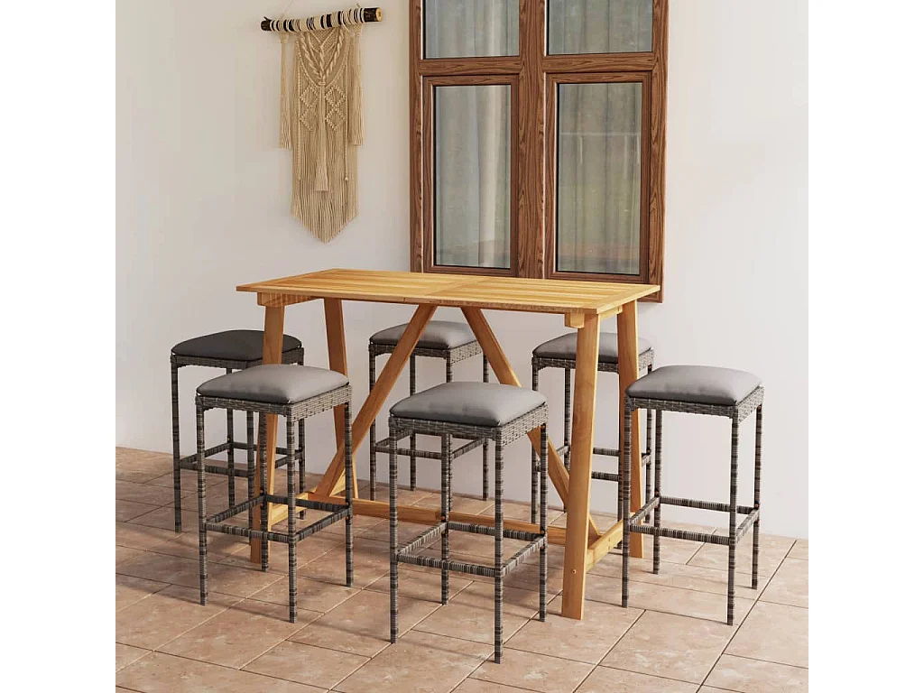 7-delige Tuinbarset met kussens grijs