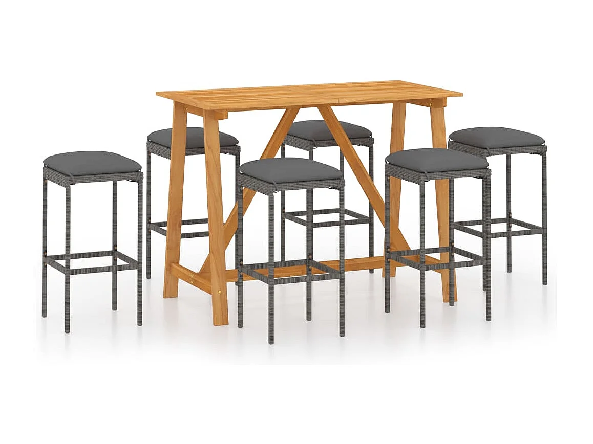 7-delige Tuinbarset met kussens grijs