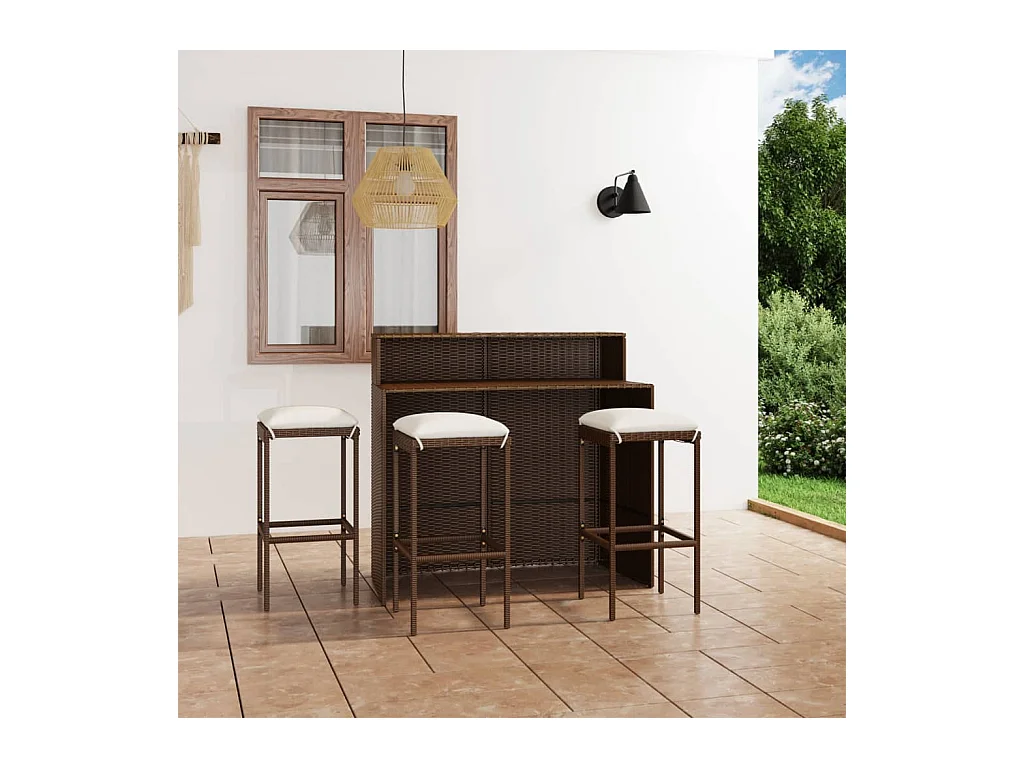 Ensemble de bar de jardin avec coussins 4 pcs Marron