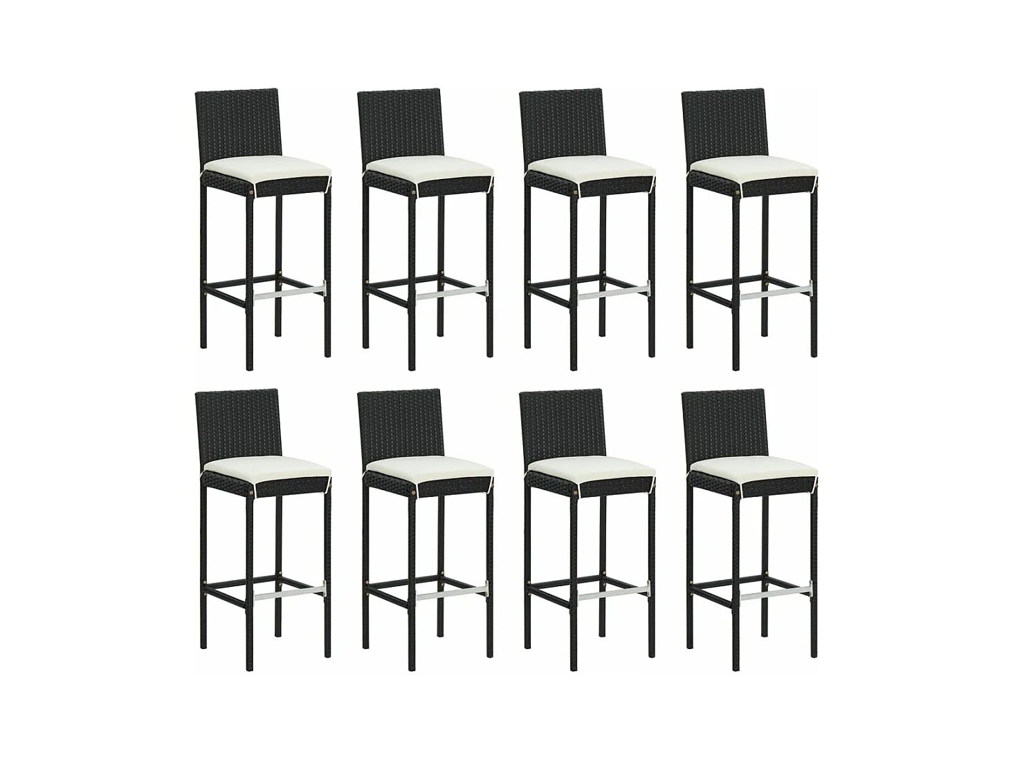 9-tlg. Gartenbar-Set mit Kissen Schwarz Poly Rattan