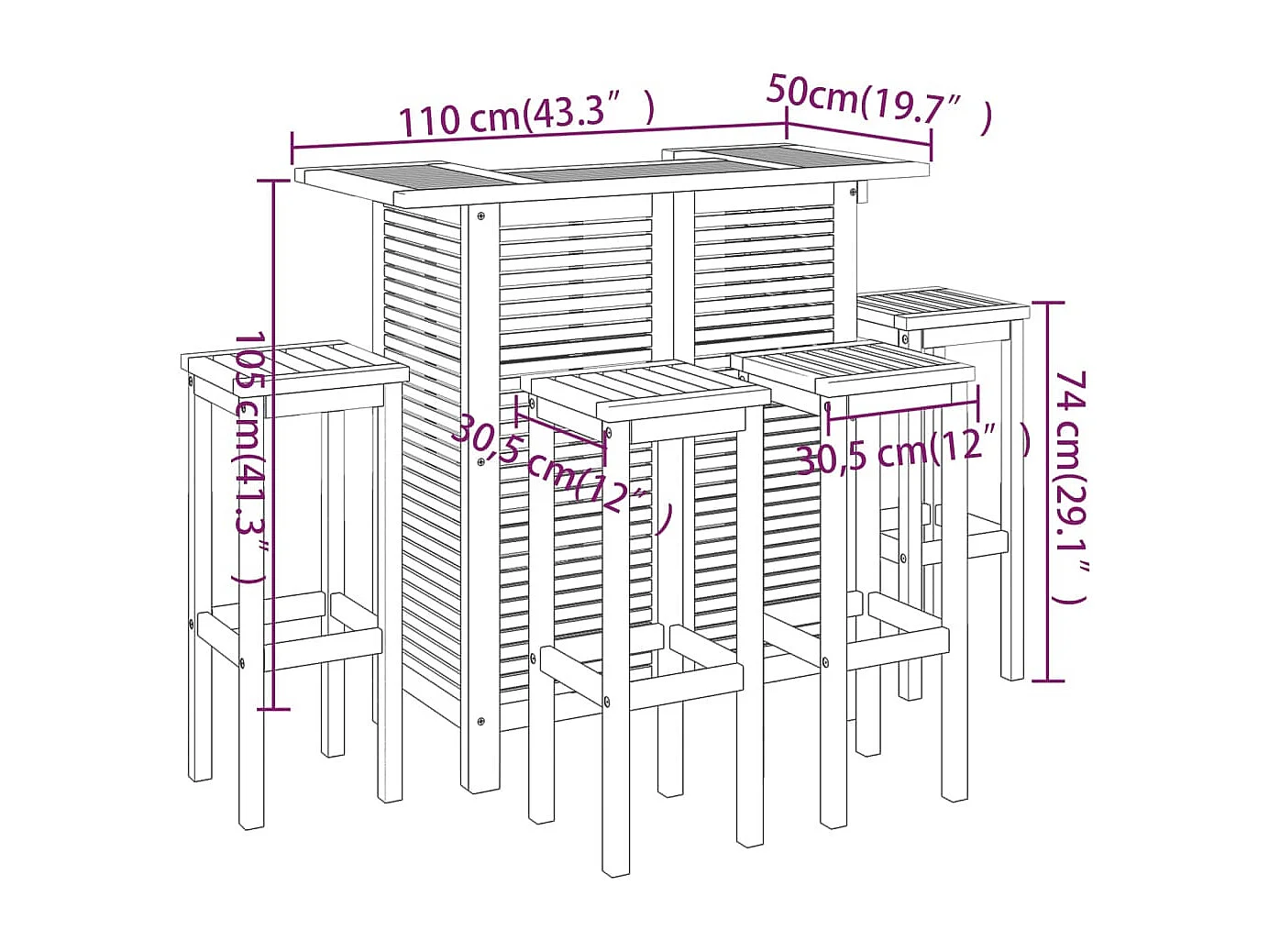5-tlg. Gartenbar-Set Massivholz Akazie
