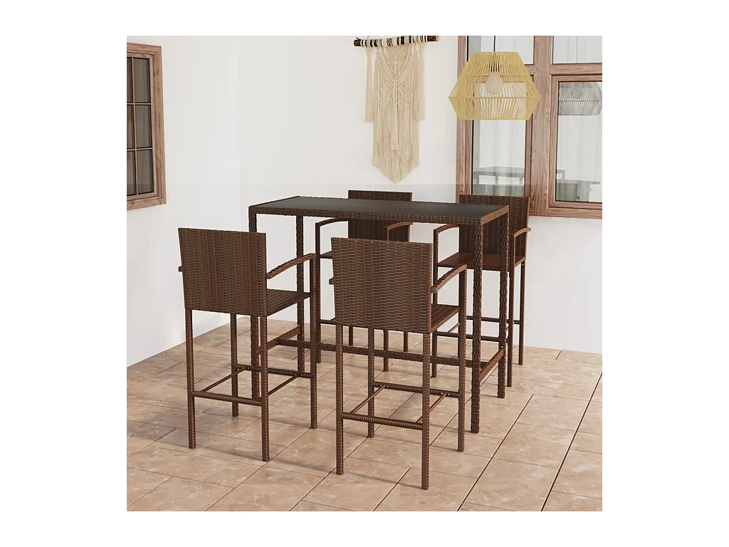 Ensemble de bar de jardin 5 pcs Résine tressée Marron