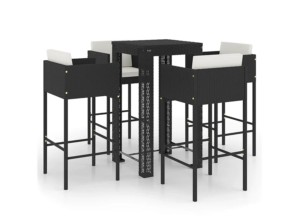 Set Bar da Giardino 5 pz con Cuscini Polyrattan Nero