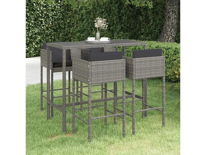 Ensemble de bar de jardin 5 pcs et coussins Résine tressée Gris