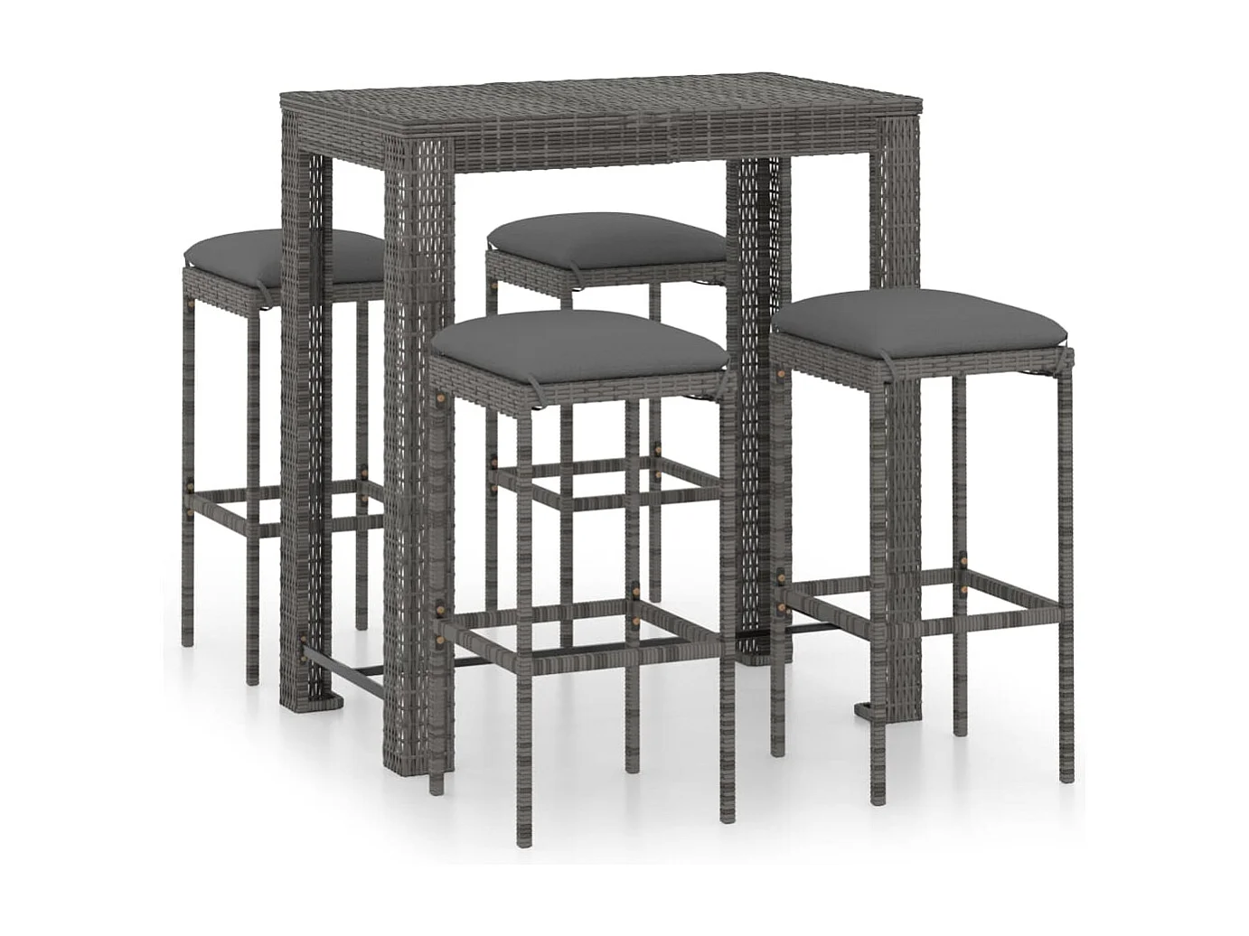Set da Bar da Giardino 5 pz con Cuscini in Polyrattan Grigio
