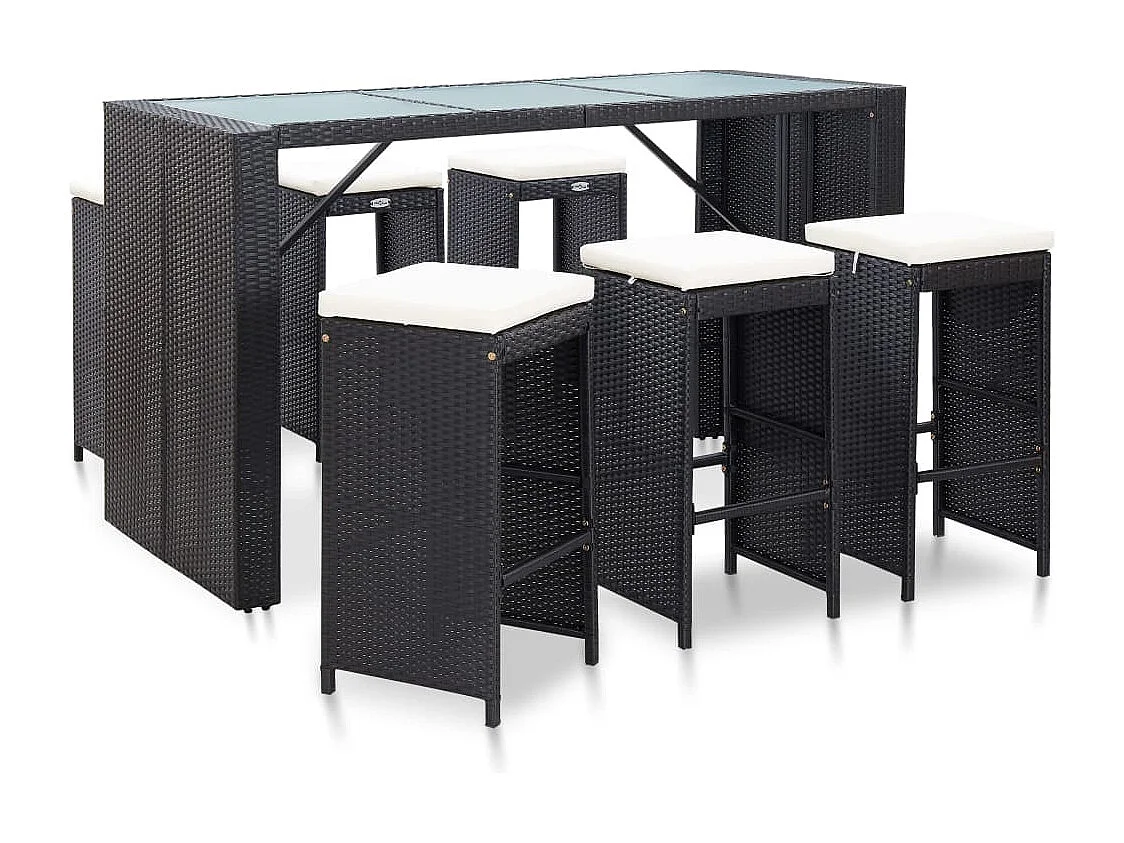 7-delige Tuinbarset met kussens poly rattan zwart