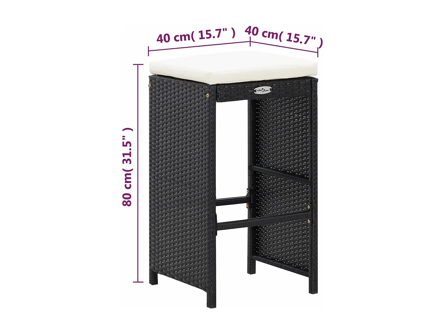 Ensemble de bar de jardin 7 pcs avec coussins poly rotin noir