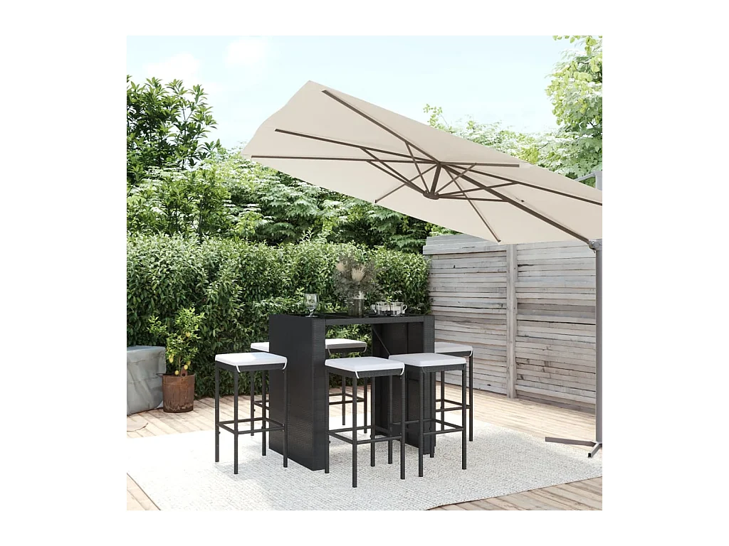 7-delige Tuinbarset met kussens poly rattan zwart