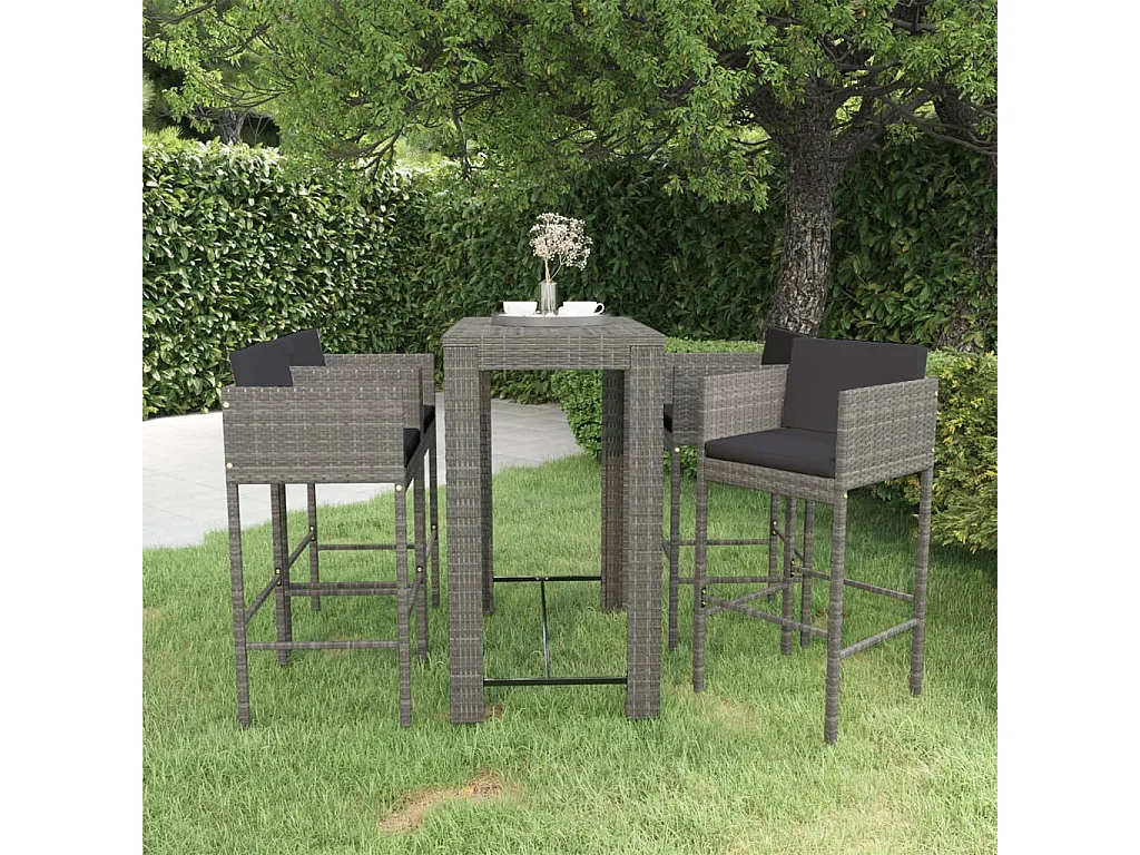 Ensemble de bar de jardin 5 pcs et coussins Résine tressée Gris