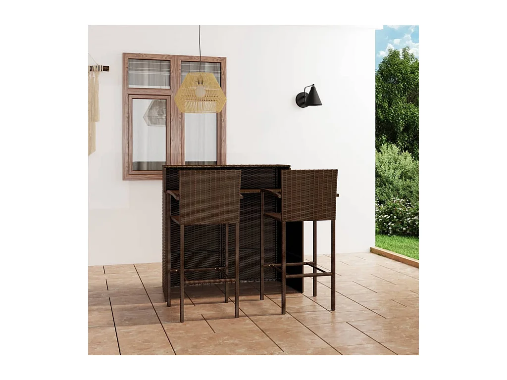 Ensemble de bar de jardin 3 pcs Marron
