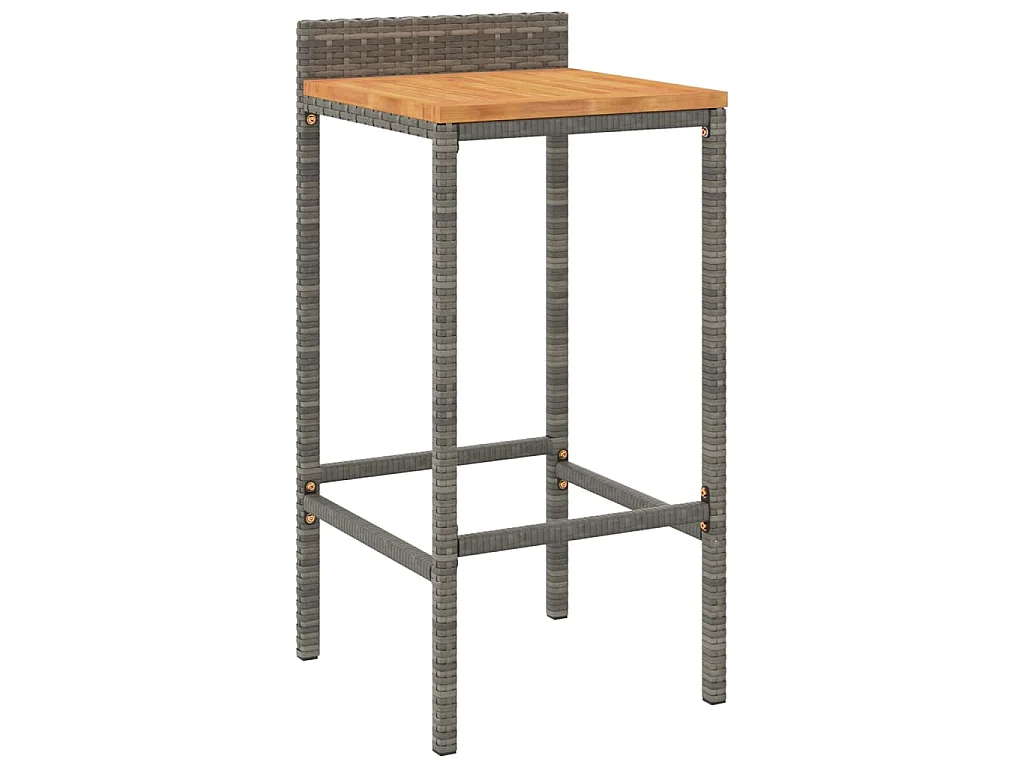Ensemble de bar jardin 5 pcs gris poly rotin/bois massif acacia