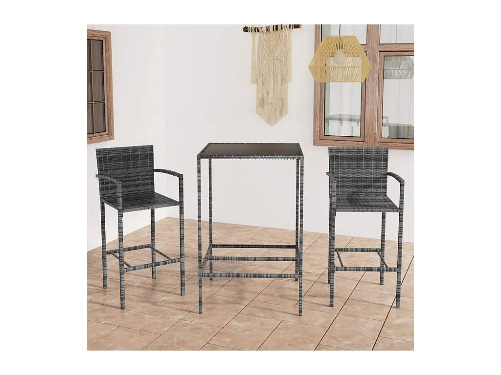 Ensemble de bar de jardin 3 pcs Résine tressée Gris