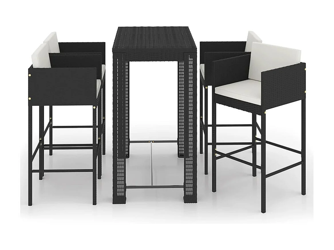 Ensemble de bar de jardin 5 pcs et coussins Résine tressée Noir