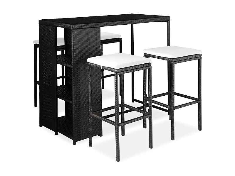 Set da Bar da Giardino 5 pz con Cuscini in Polyrattan Nero