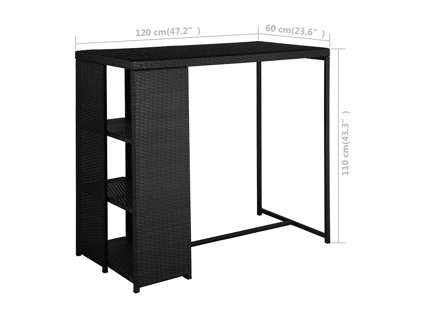 Set da Bar da Giardino 5 pz con Cuscini in Polyrattan Nero