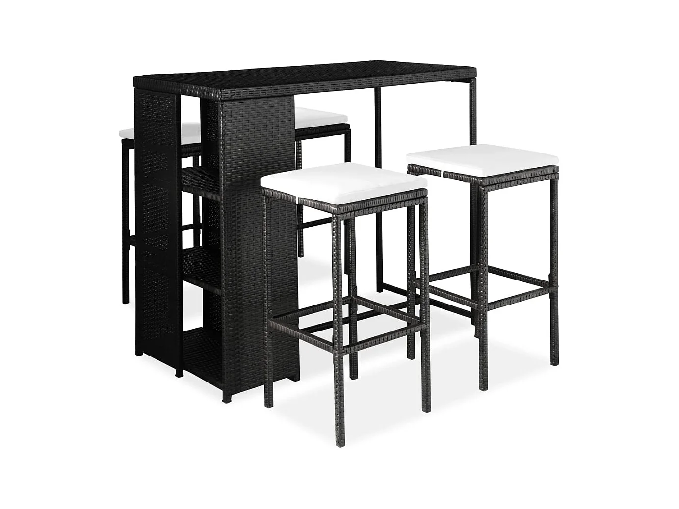 Ensemble de bar de jardin 5 pcs et coussins Résine tressée Noir