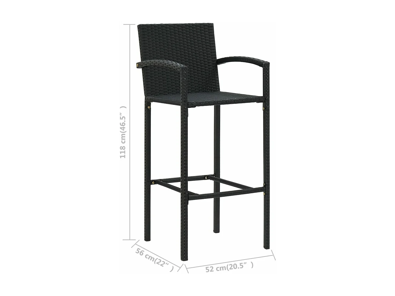5-tlg. Garten-Bar-Set mit Armlehnen Poly Rattan Schwarz