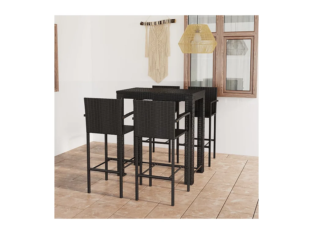 Ensemble de bar d'extérieur 5 pcs accoudoir Résine tressée Noir