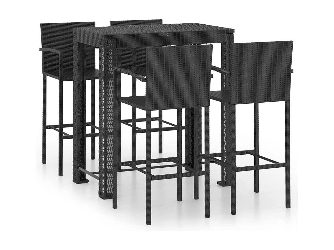 Conjunto de bar exterior c/ apoio de braços 5 pcs vime PE preto