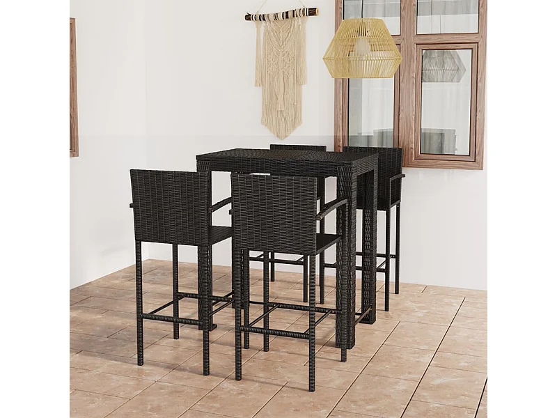 Ensemble de bar d'extérieur 5 pcs accoudoir Résine tressée Noir