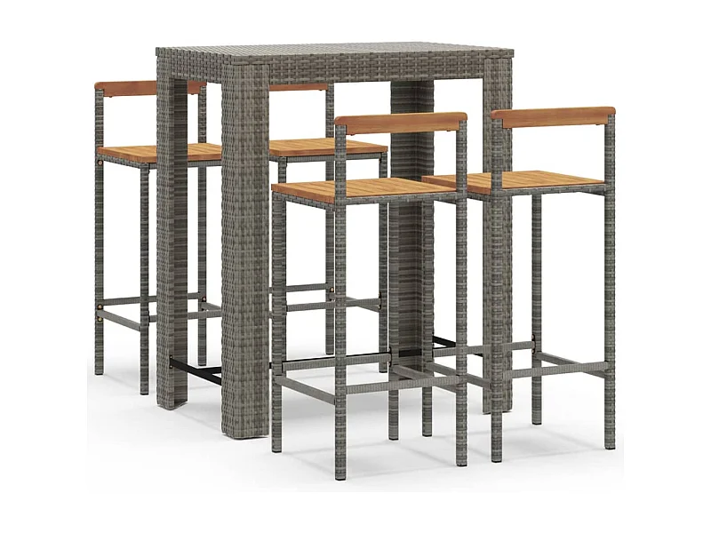 5-tlg. Gartenbar-Set Grau Poly Rattan & Massivholz Akazie